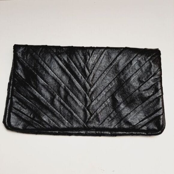 CALL IT SPRING Folded Clutch Textured Pleats Black Vegan Leather - Picture 2 of 14